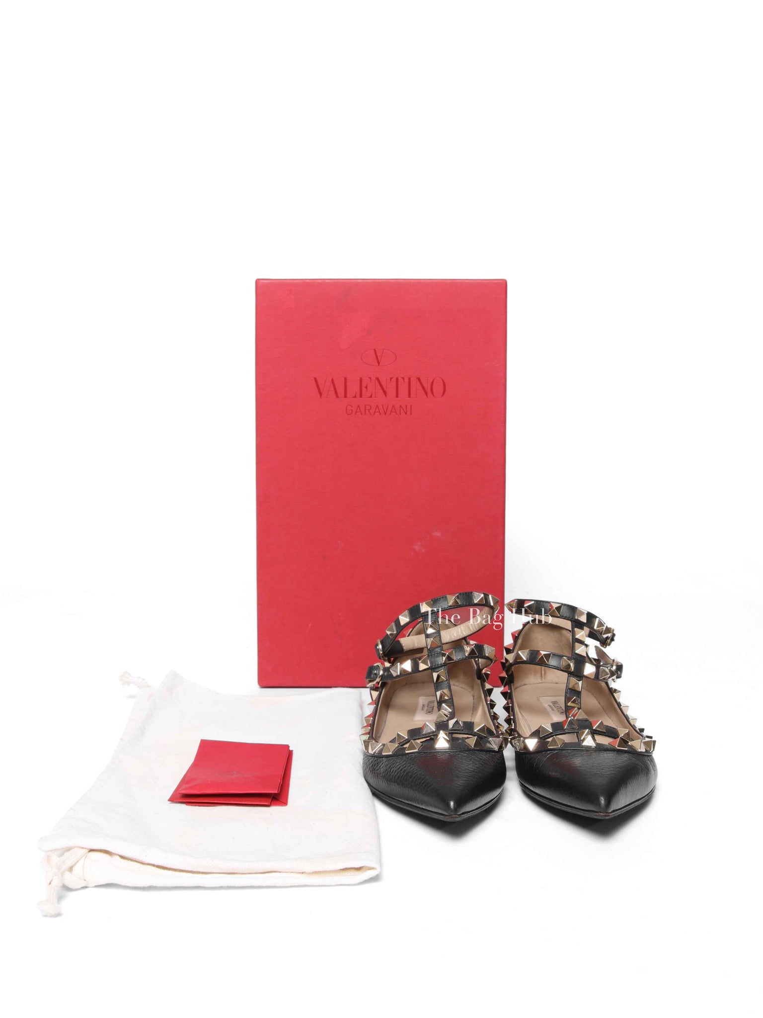 Valentino Black Leather Rockstud Ankle-Strap Ballet Flats Size 35