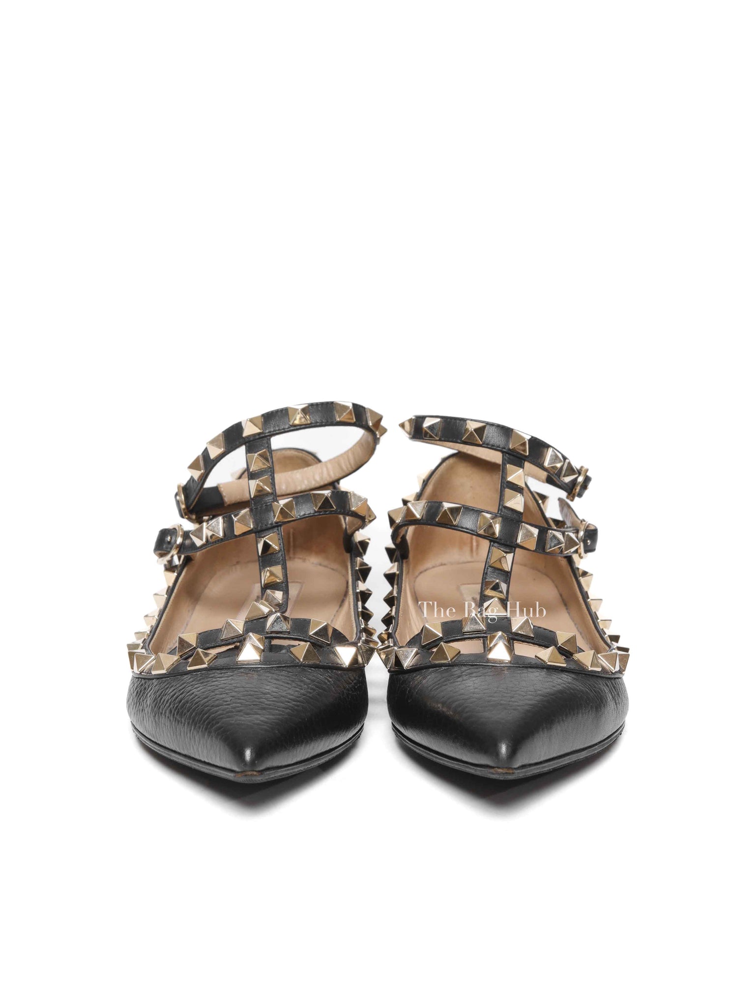 Valentino Black Leather Rockstud Ankle-Strap Ballet Flats Size 35