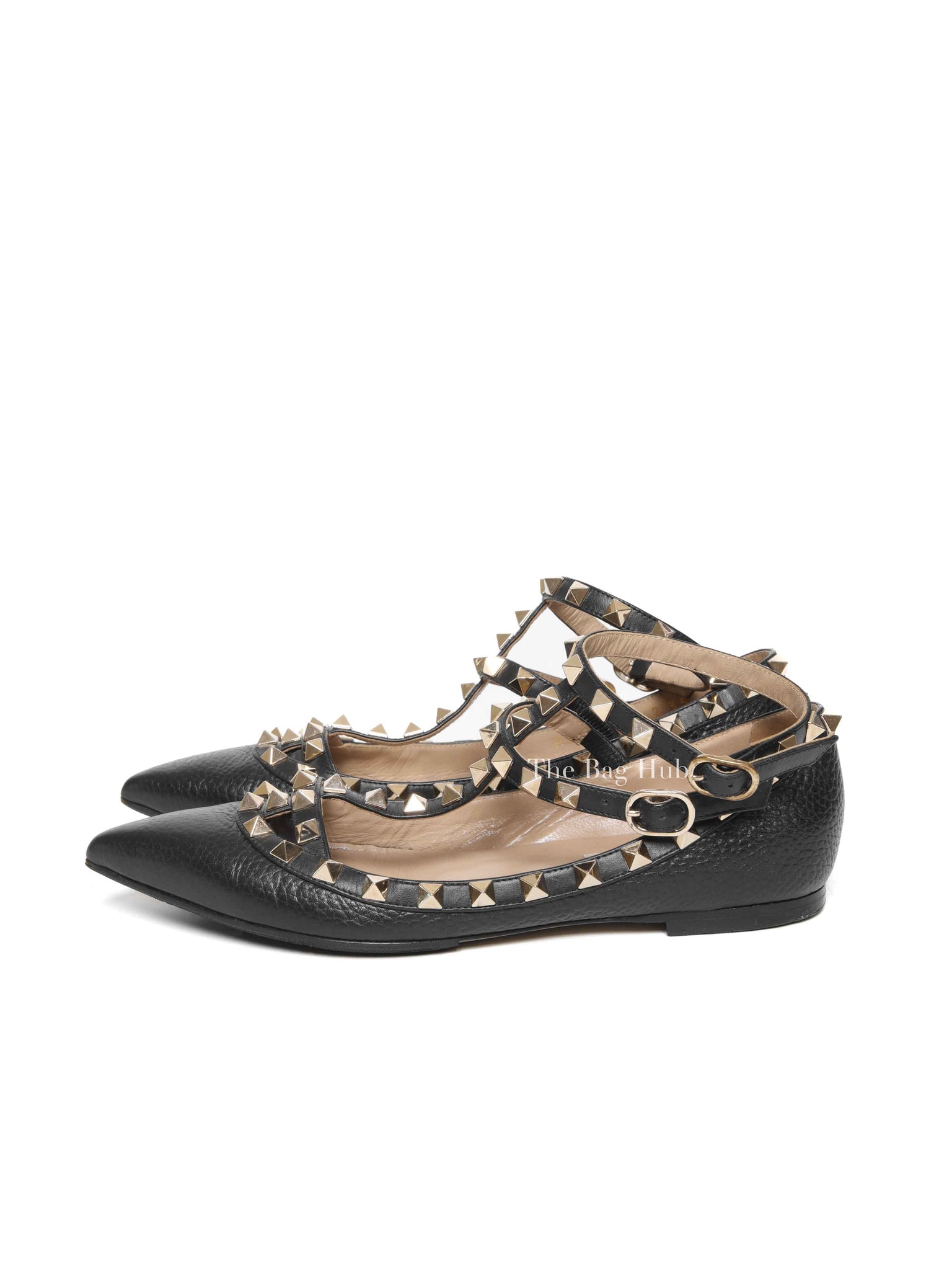 Valentino Black Leather Rockstud Ankle-Strap Ballet Flats Size 35