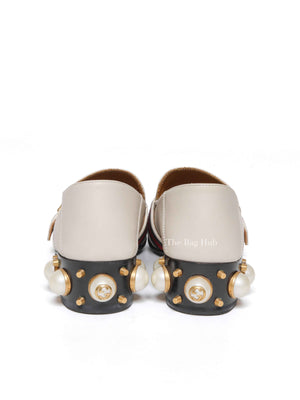 Gucci Mystic White Calfskin Pearl Embellished Peyton Betis Glamour Web 35mm Loafer Pumps Size 35