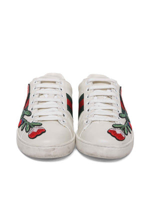 Gucci White Calfskin Floral Embroidered Women's Web Ace Sneakers Size 35