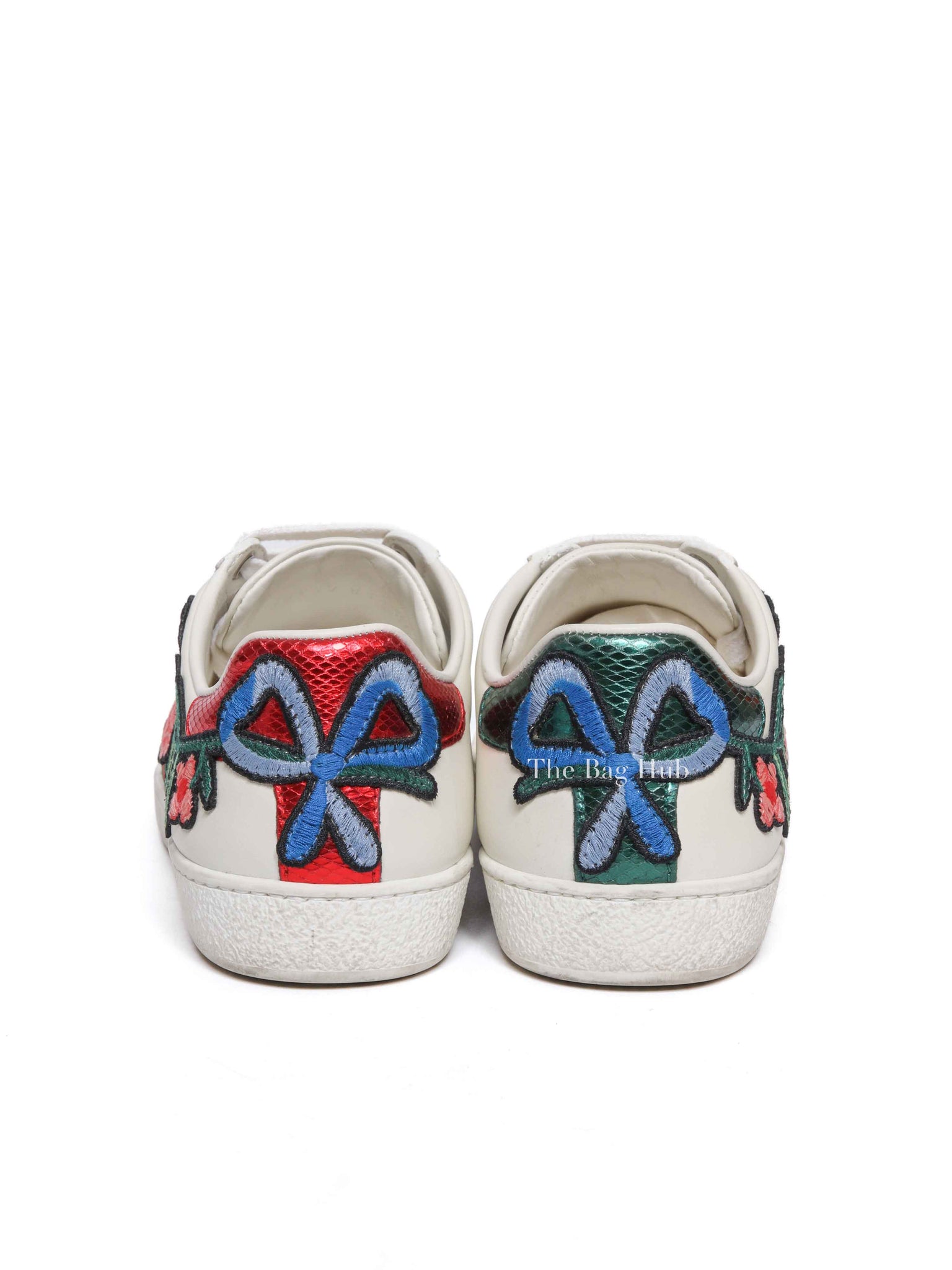 Gucci White Calfskin Floral Embroidered Women's Web Ace Sneakers Size 35