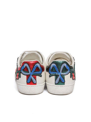 Gucci White Calfskin Floral Embroidered Women's Web Ace Sneakers Size 35
