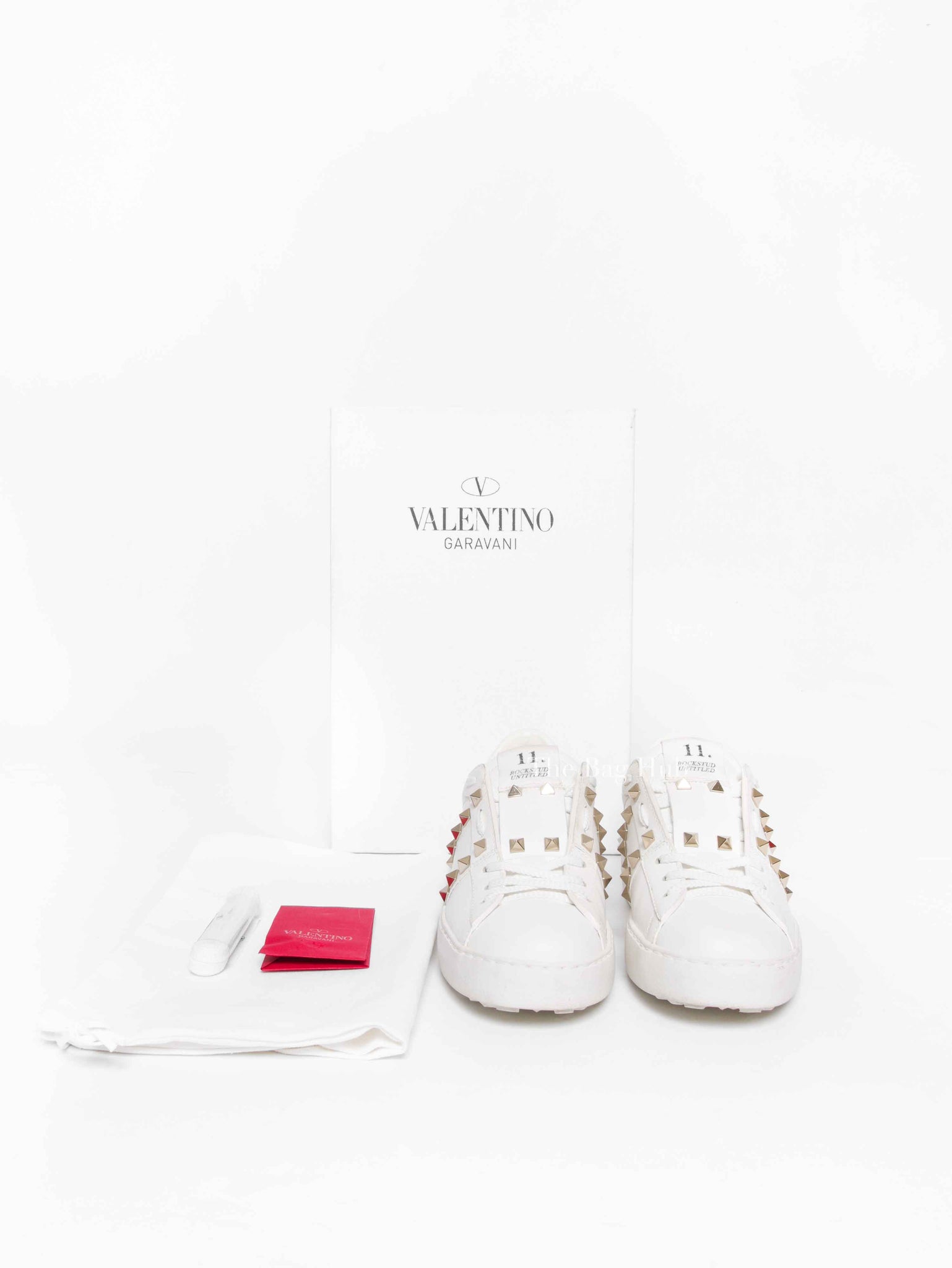 Valentino White Calfskin Rockstud Untitled Open Sneakers Size 35.5