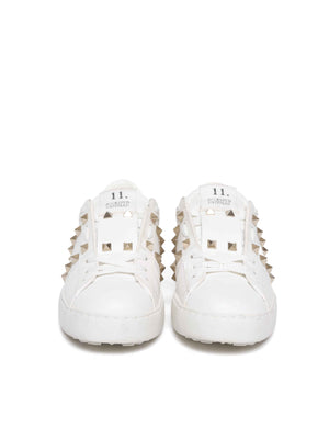 Valentino White Calfskin Rockstud Untitled Open Sneakers Size 35.5