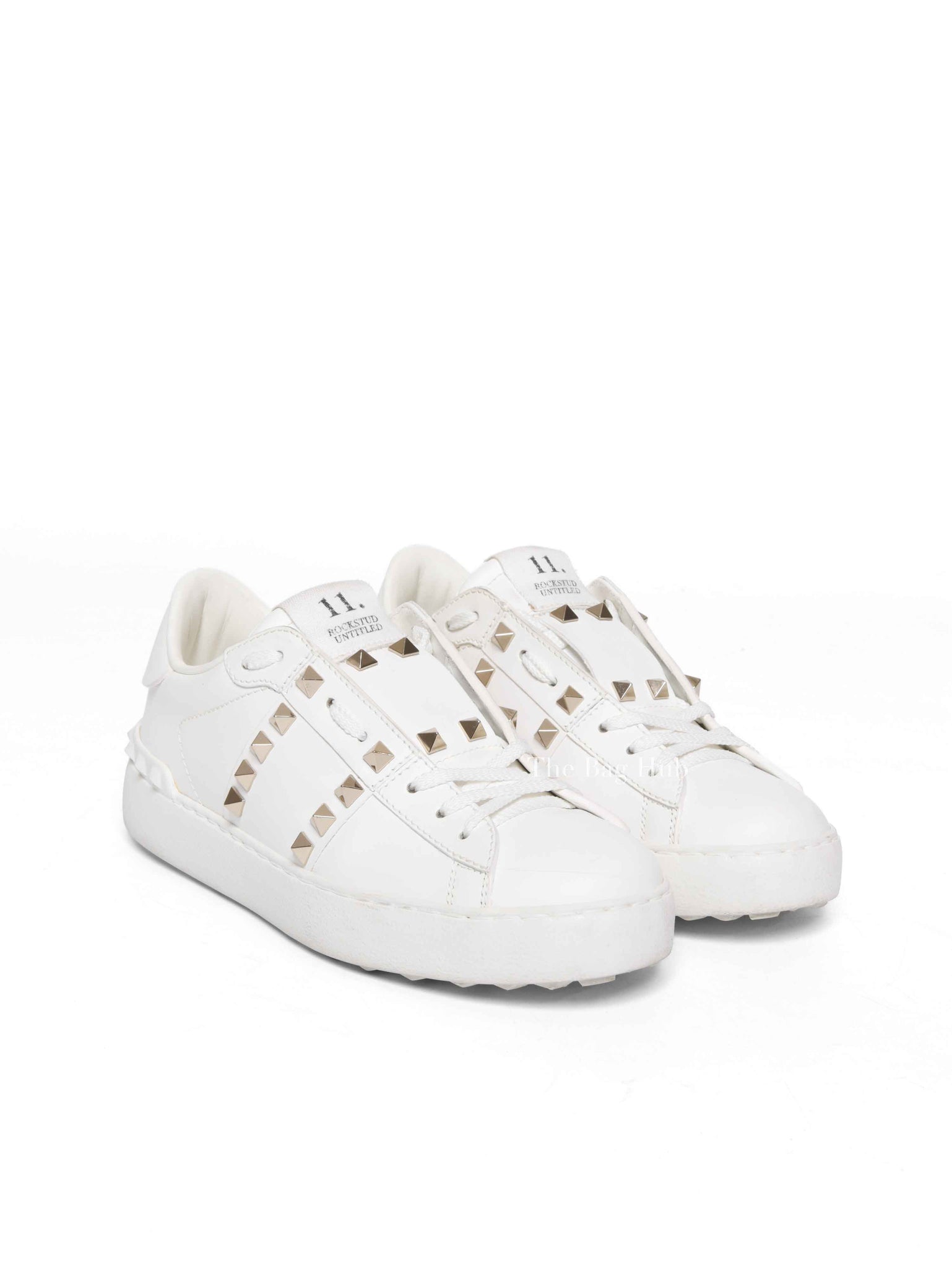 Valentino White Calfskin Rockstud Untitled Open Sneakers Size 35.5