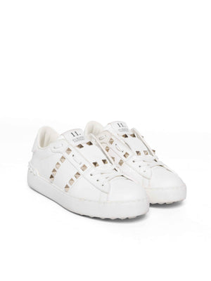 Valentino White Calfskin Rockstud Untitled Open Sneakers Size 35.5