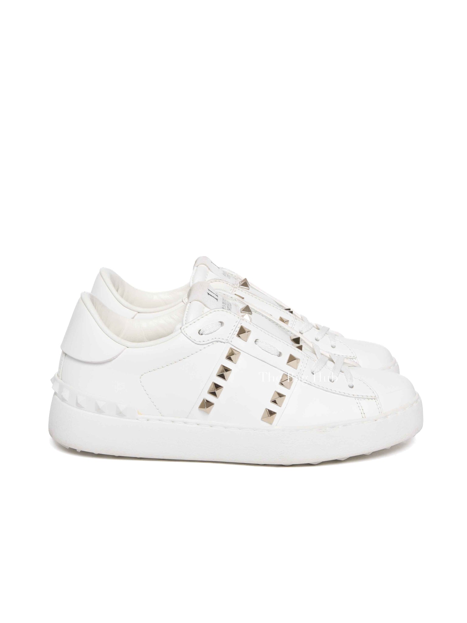 Valentino White Calfskin Rockstud Untitled Open Sneakers Size 35.5