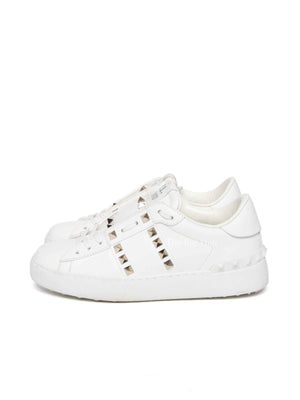 Valentino White Calfskin Rockstud Untitled Open Sneakers Size 35.5