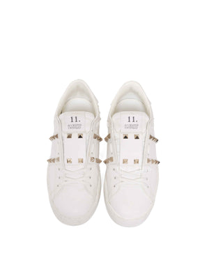 Valentino White Calfskin Rockstud Untitled Open Sneakers Size 35.5