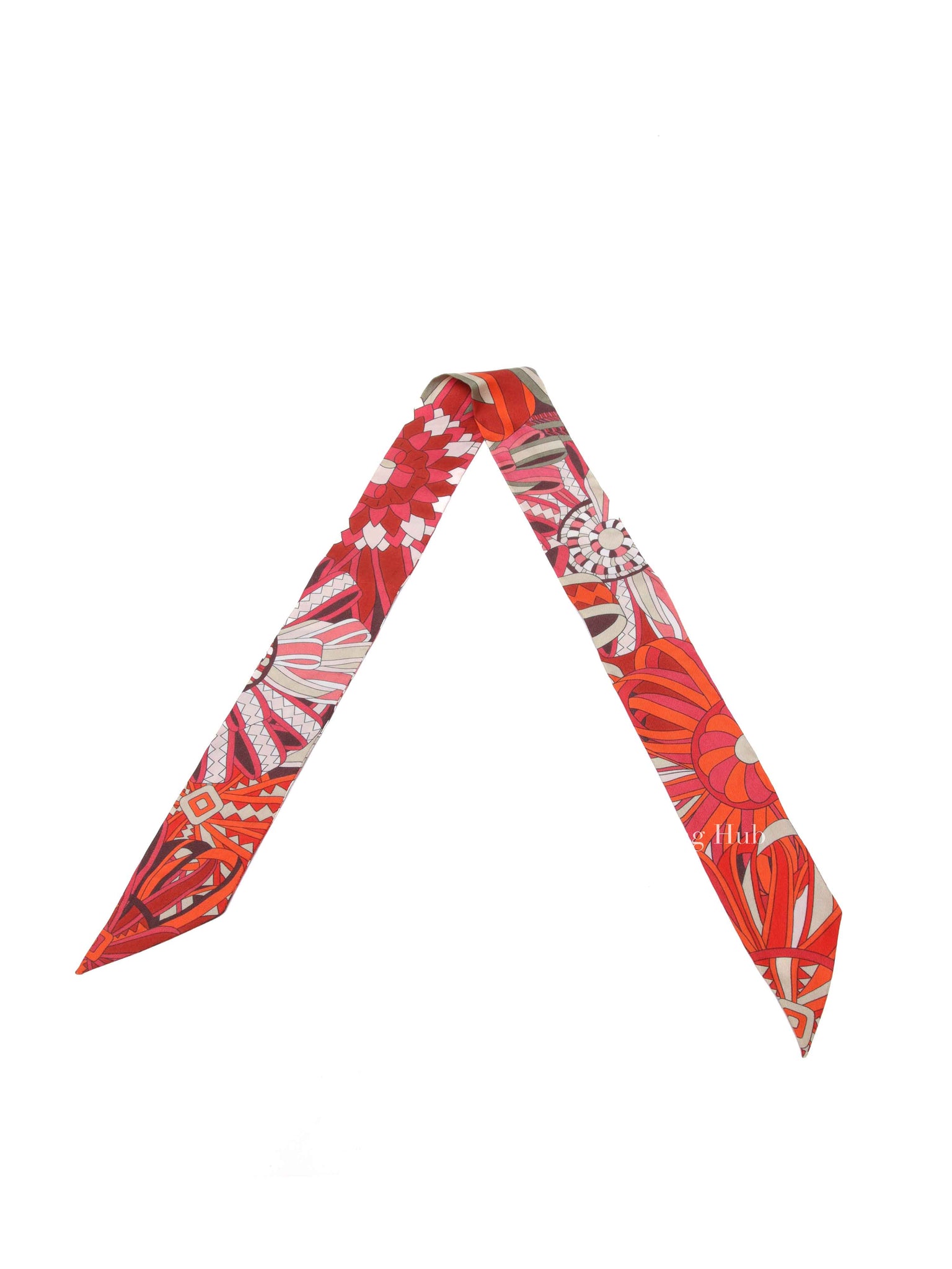 Hermes Red Les Flots du Cheval Silk Twilly
