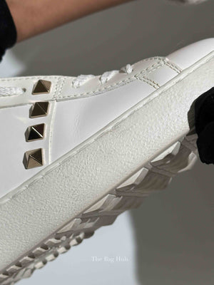 Valentino White Calfskin Rockstud Untitled Open Sneakers Size 35.5