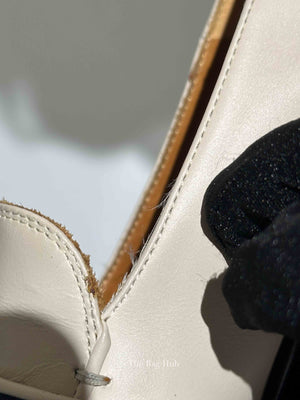 Gucci Mystic White Calfskin Pearl Embellished Peyton Betis Glamour Web 35mm Loafer Pumps Size 35