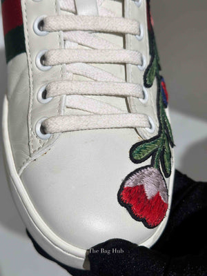 Gucci White Calfskin Floral Embroidered Women's Web Ace Sneakers Size 35