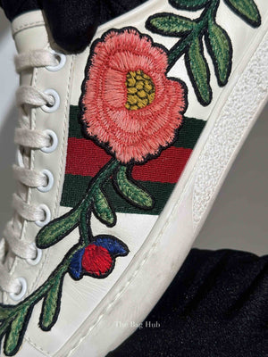 Gucci White Calfskin Floral Embroidered Women's Web Ace Sneakers Size 35