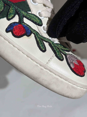 Gucci White Calfskin Floral Embroidered Women's Web Ace Sneakers Size 35