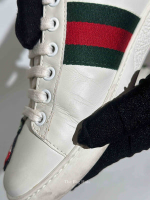 Gucci White Calfskin Floral Embroidered Women's Web Ace Sneakers Size 35