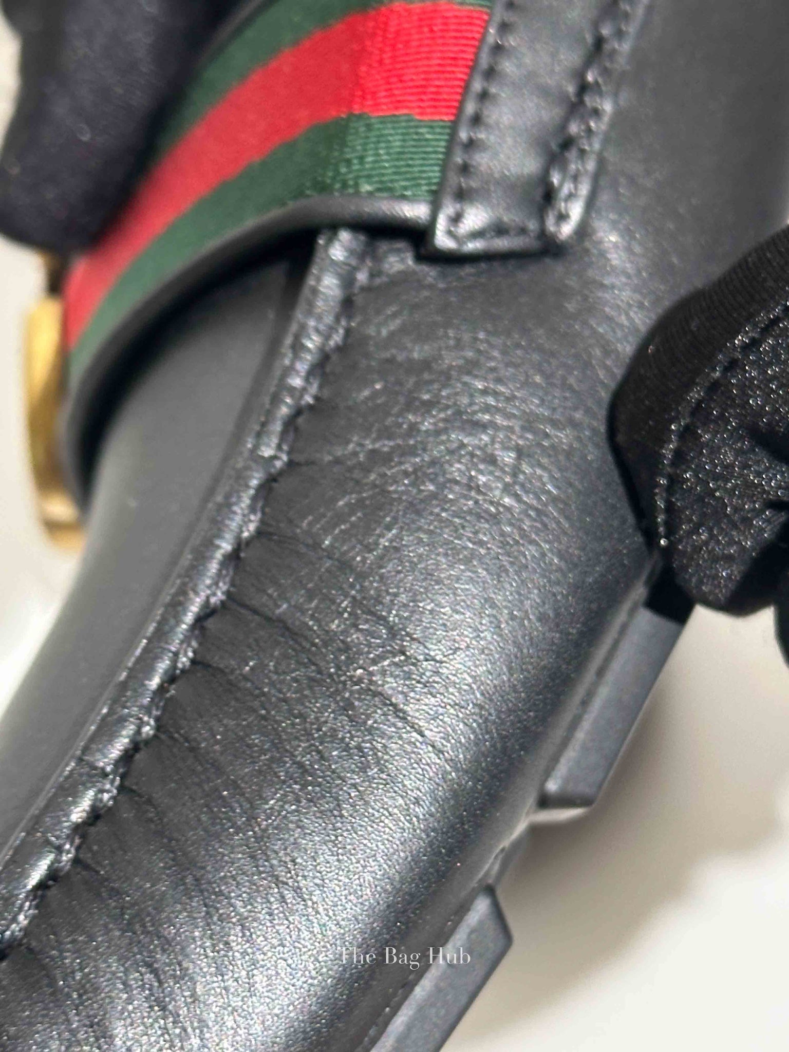 Gucci Black Leather Web Men's Driver Loafers Size 8.5
