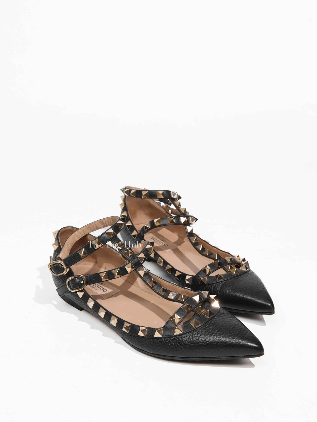 Valentino Black Leather Rockstud Ankle-Strap Ballet Flats Size 35