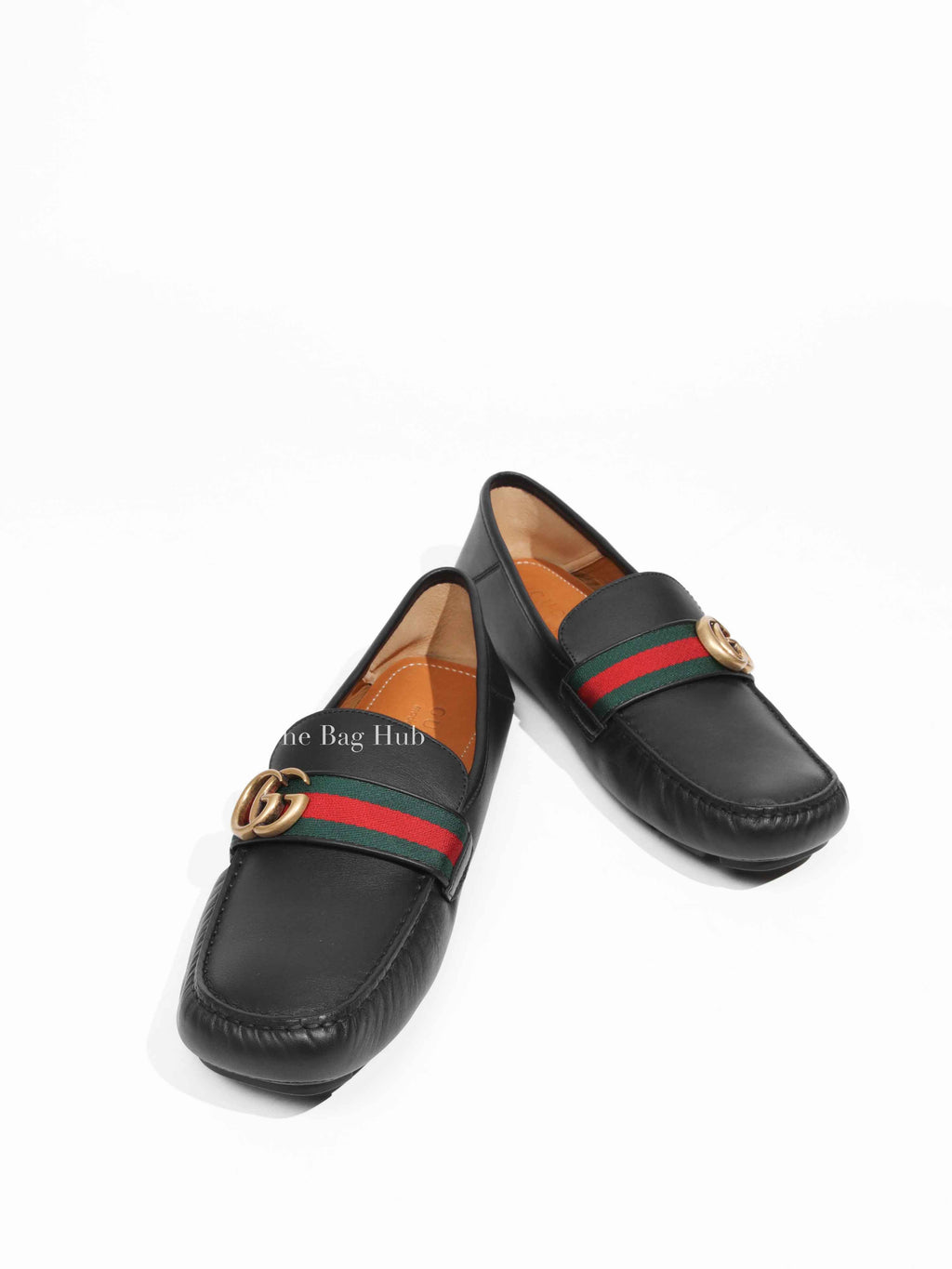 Gucci Black Leather Web Men's Driver Loafers Size 8.5