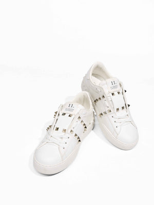 Valentino White Calfskin Rockstud Untitled Open Sneakers Size 35.5