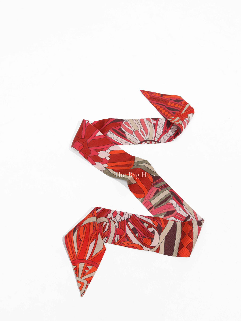 Hermes Red Les Flots du Cheval Silk Twilly