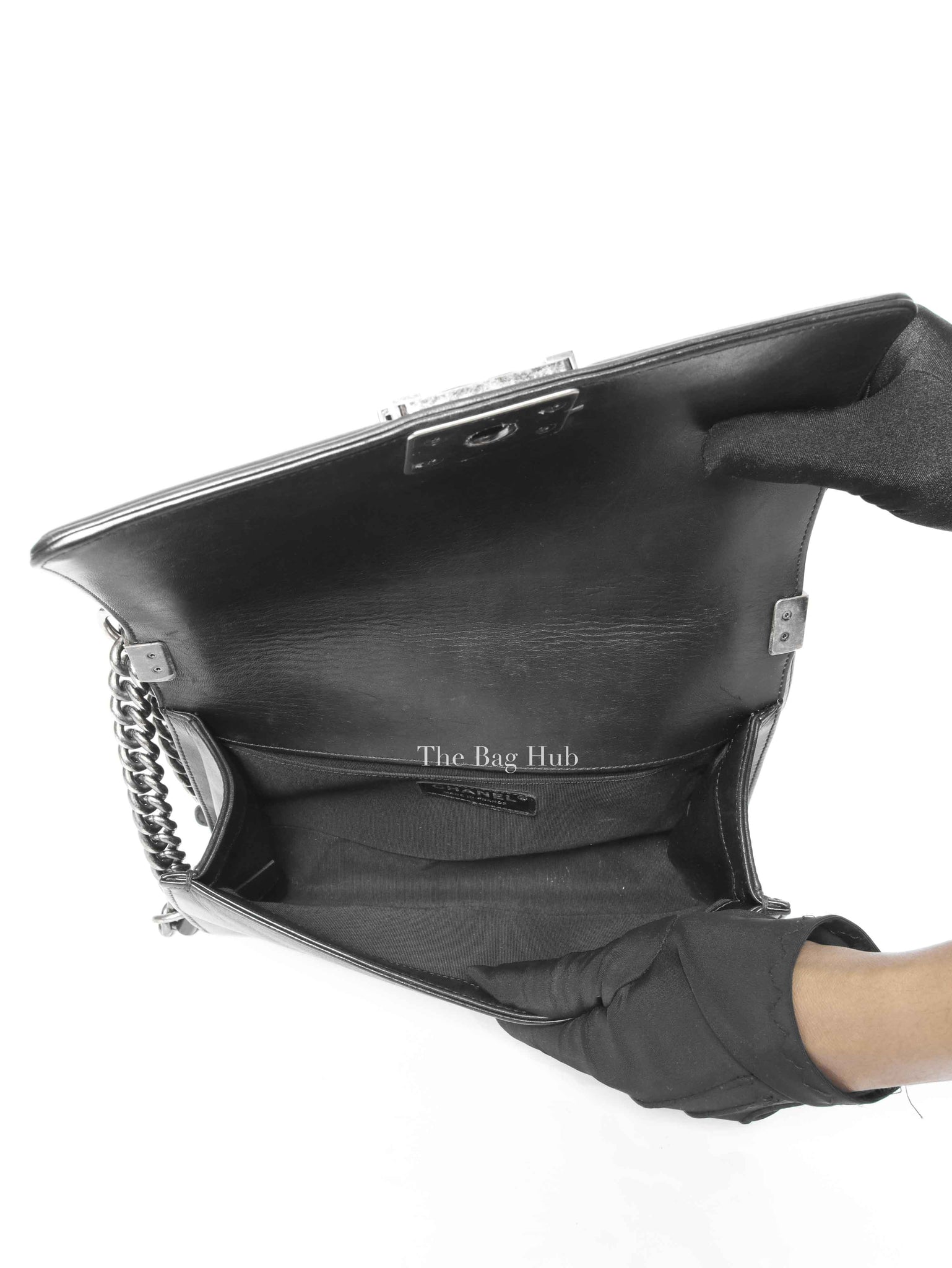 Chanel Black Lambskin Pleated Old Medium Le Boy Flap Bag RHW