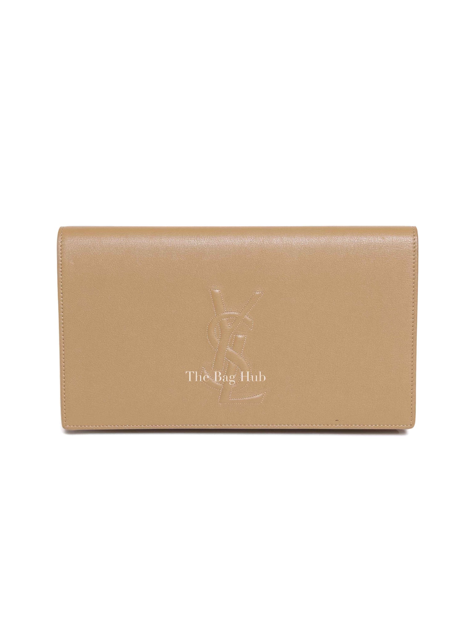 Saint Laurent Beige Calfskin Monogram Belle De Jour Clutch Bag