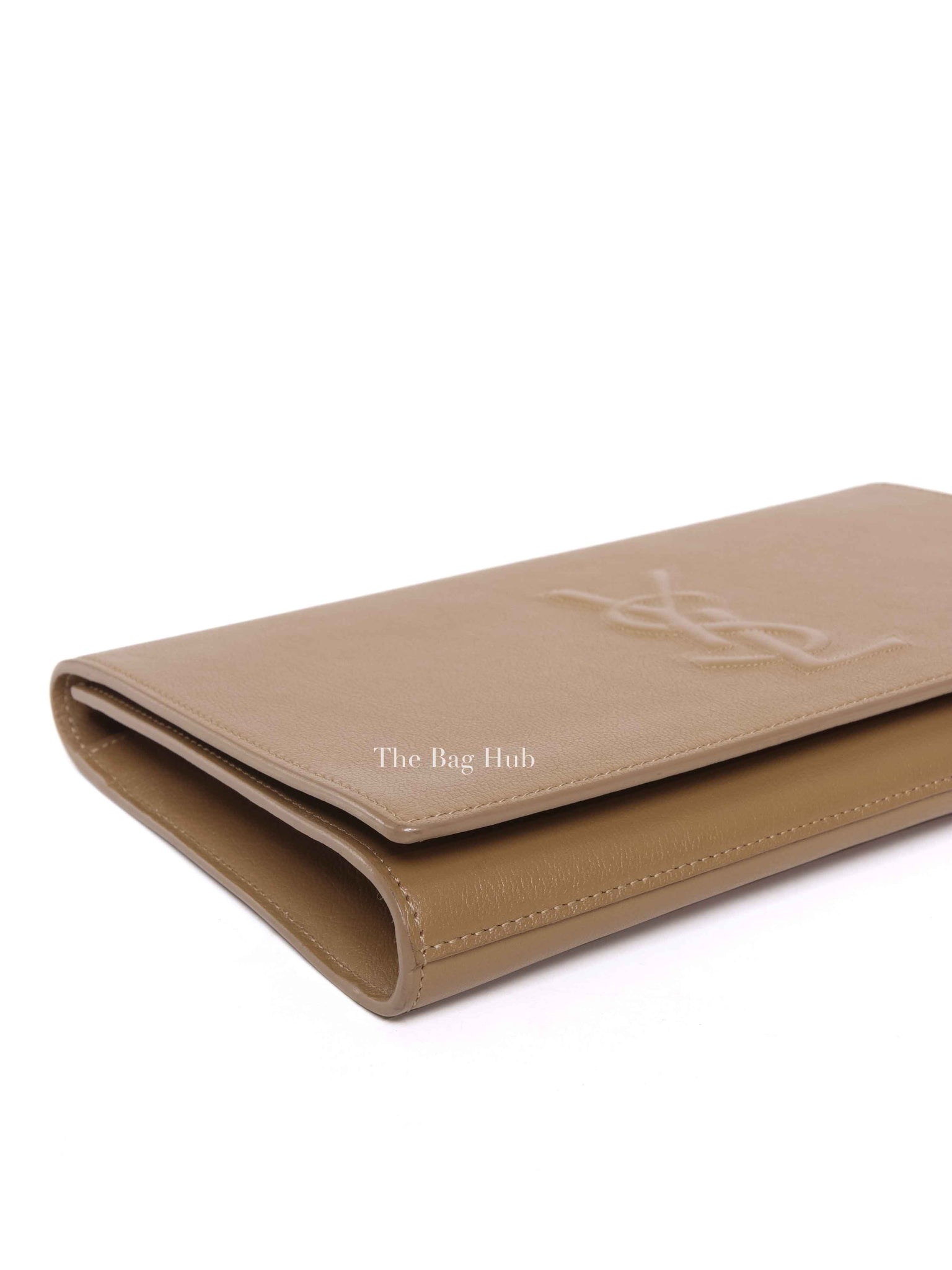 Saint Laurent Beige Calfskin Monogram Belle De Jour Clutch Bag