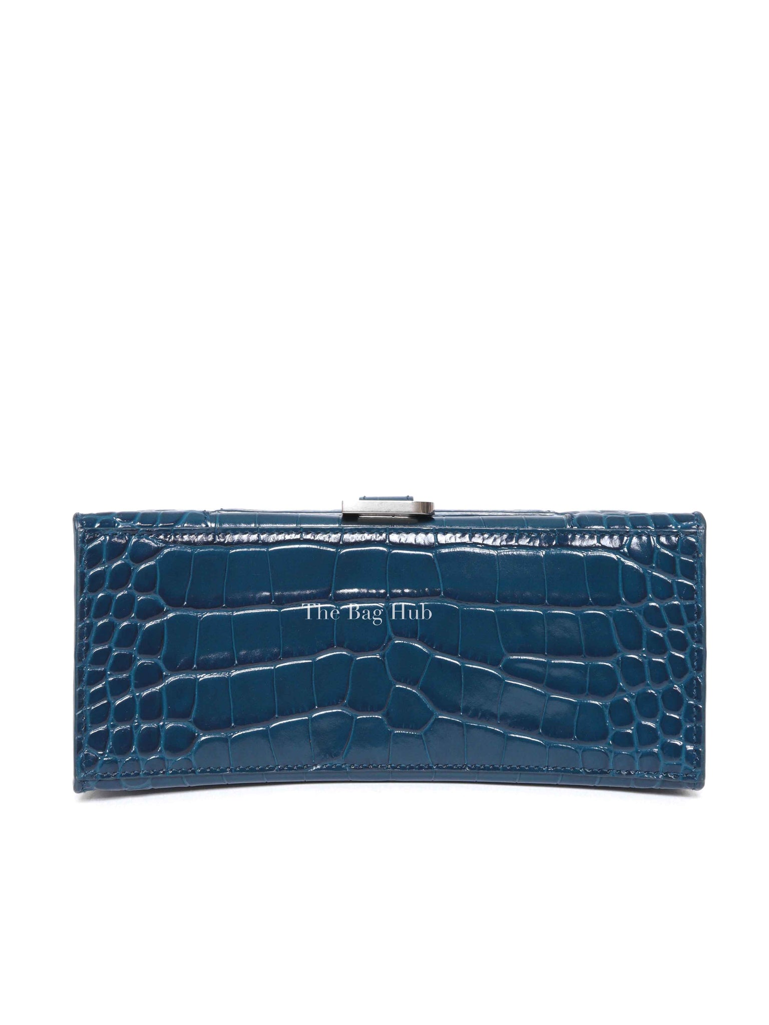 Balenciaga Dark Petrol Blue Shiny Crocodile Embossed Calfskin Small Hourglass Handbag