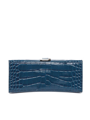 Balenciaga Dark Petrol Blue Shiny Crocodile Embossed Calfskin Small Hourglass Handbag