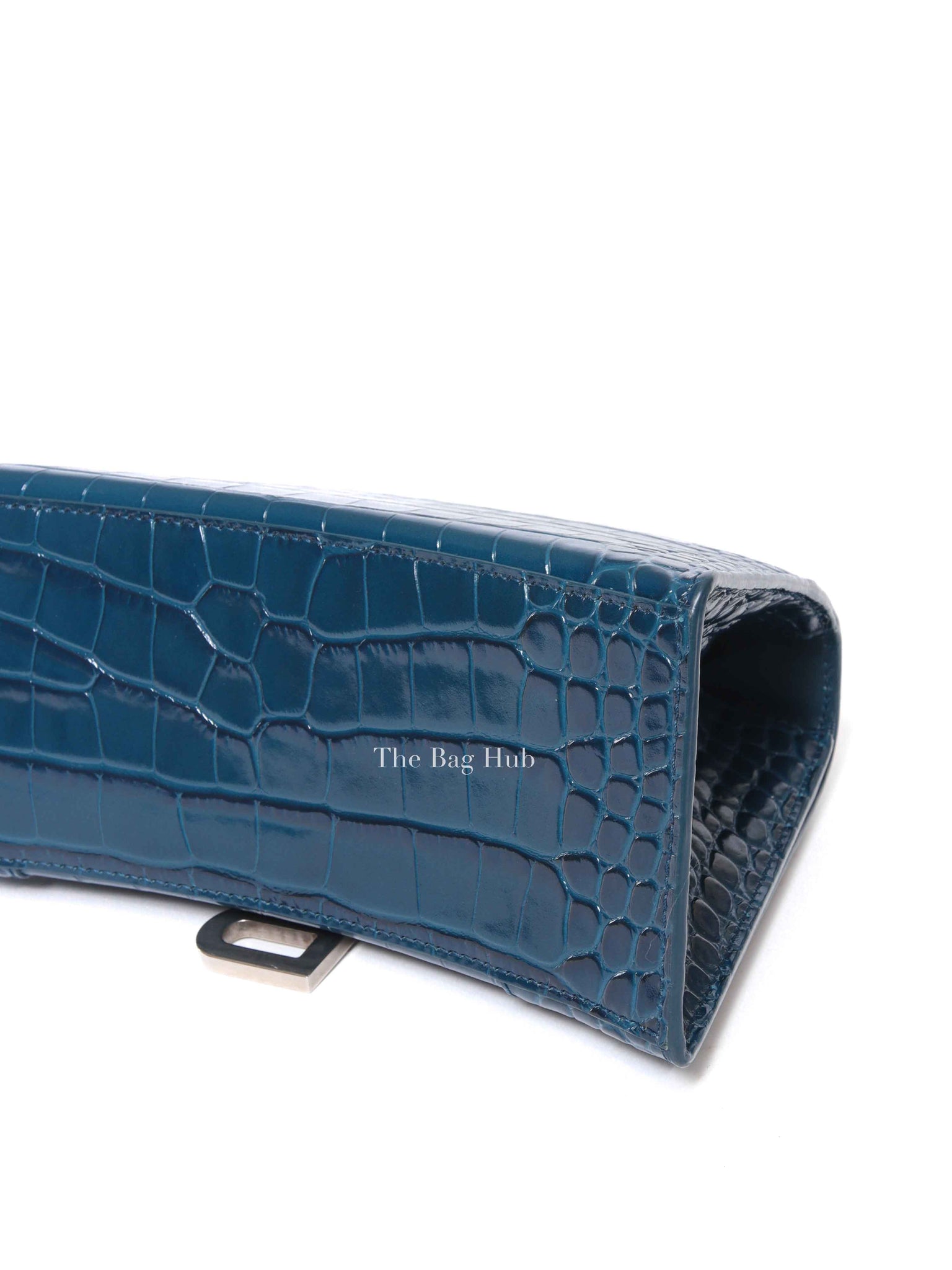 Balenciaga Dark Petrol Blue Shiny Crocodile Embossed Calfskin Small Hourglass Handbag