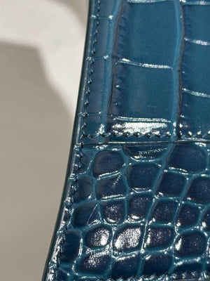 Balenciaga Dark Petrol Blue Shiny Crocodile Embossed Calfskin Small Hourglass Handbag
