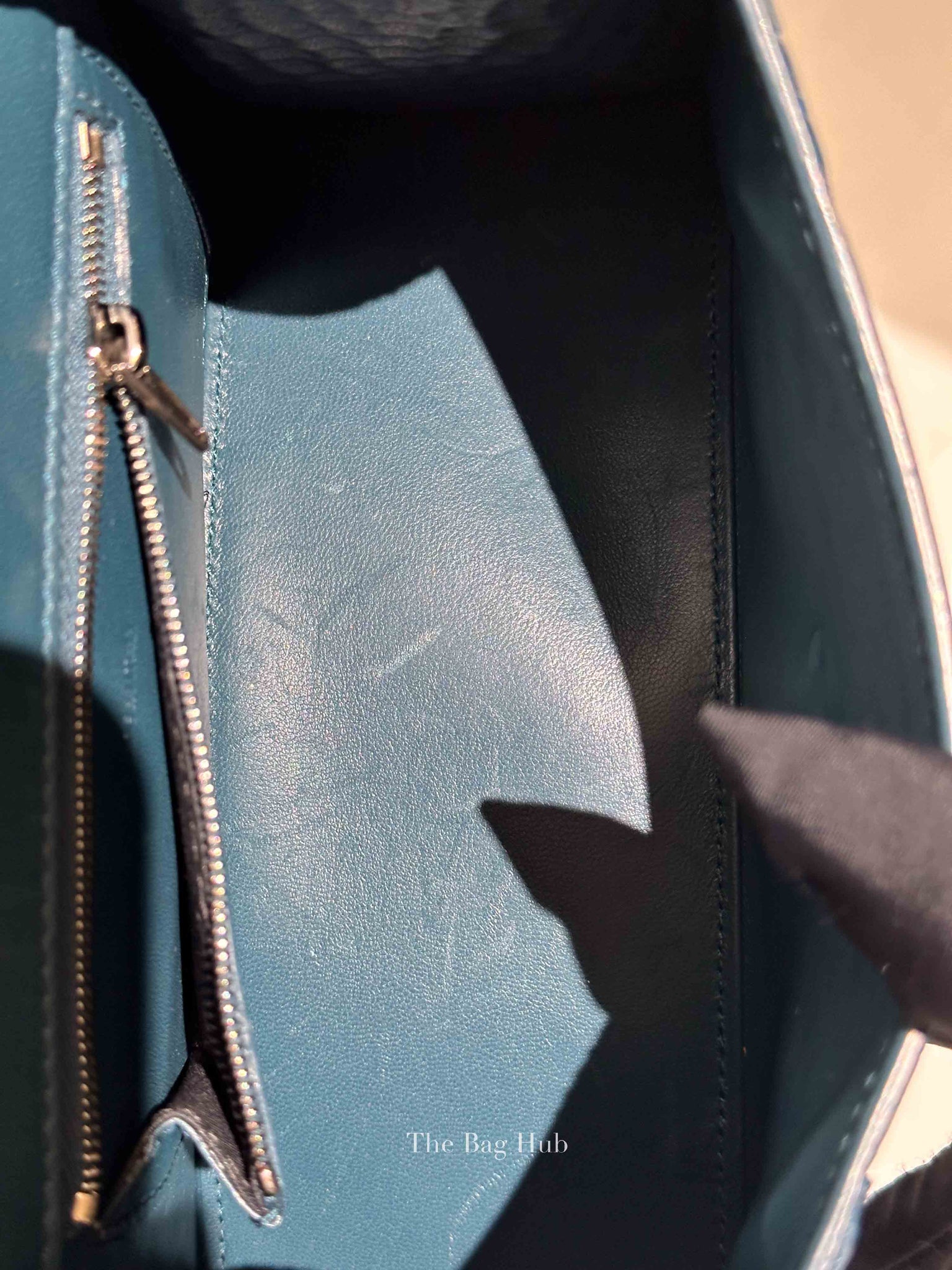 Balenciaga Dark Petrol Blue Shiny Crocodile Embossed Calfskin Small Hourglass Handbag