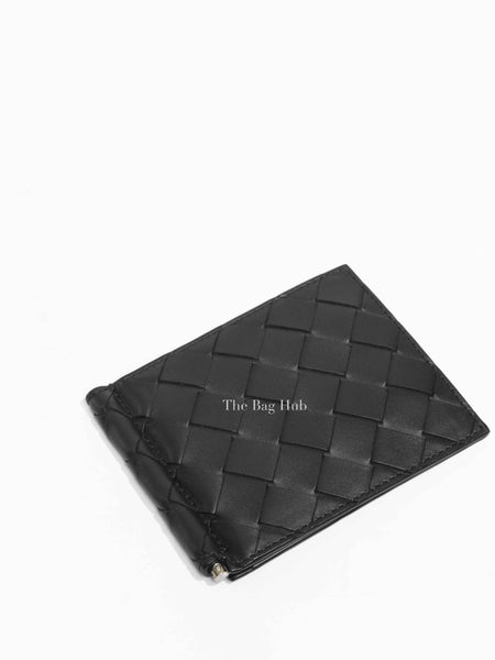 Bottega Veneta Black Leather Intrecciato Bill Clip Wallet