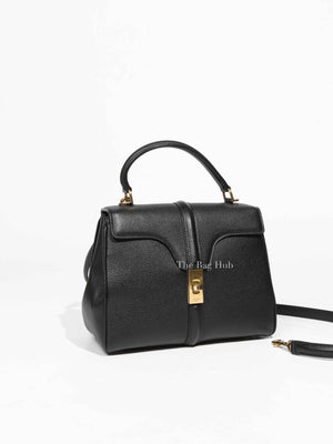 Celine Black Grained Leather Small 16 Top Handle Shoulder Bag