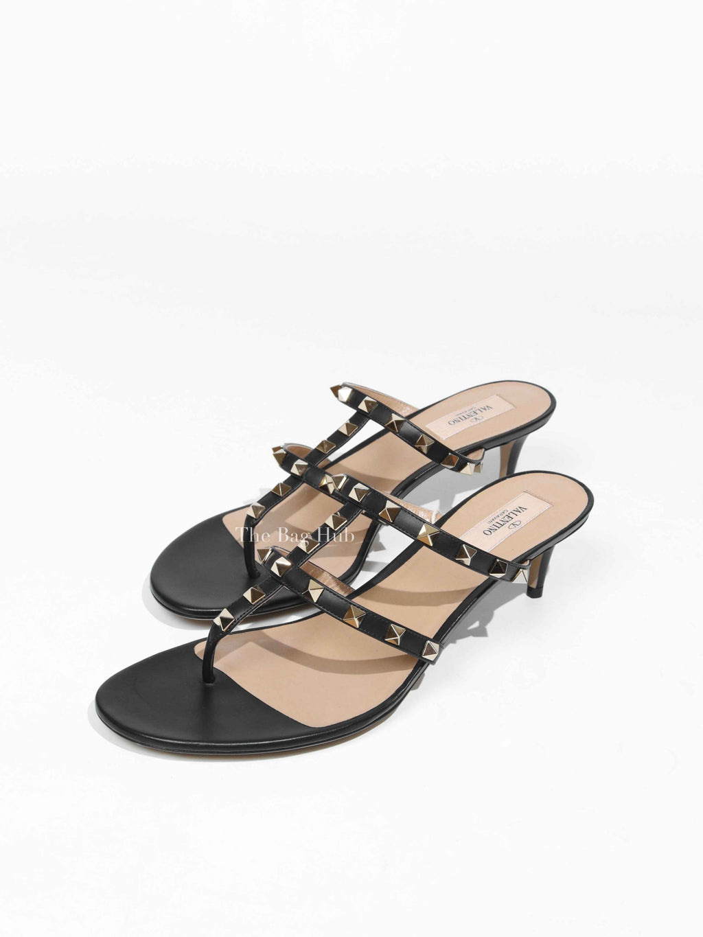 Valentino Black Leather Rockstud Thong Slide Sandals Size 41