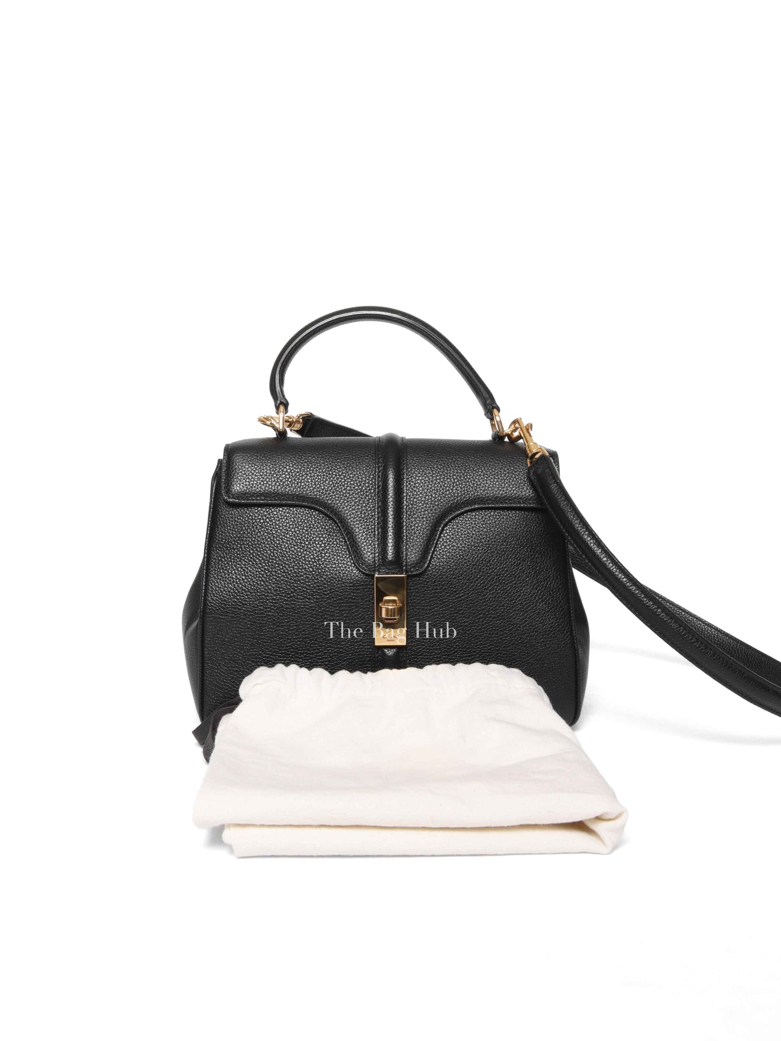 Celine Black Grained Leather Small 16 Top Handle Shoulder Bag