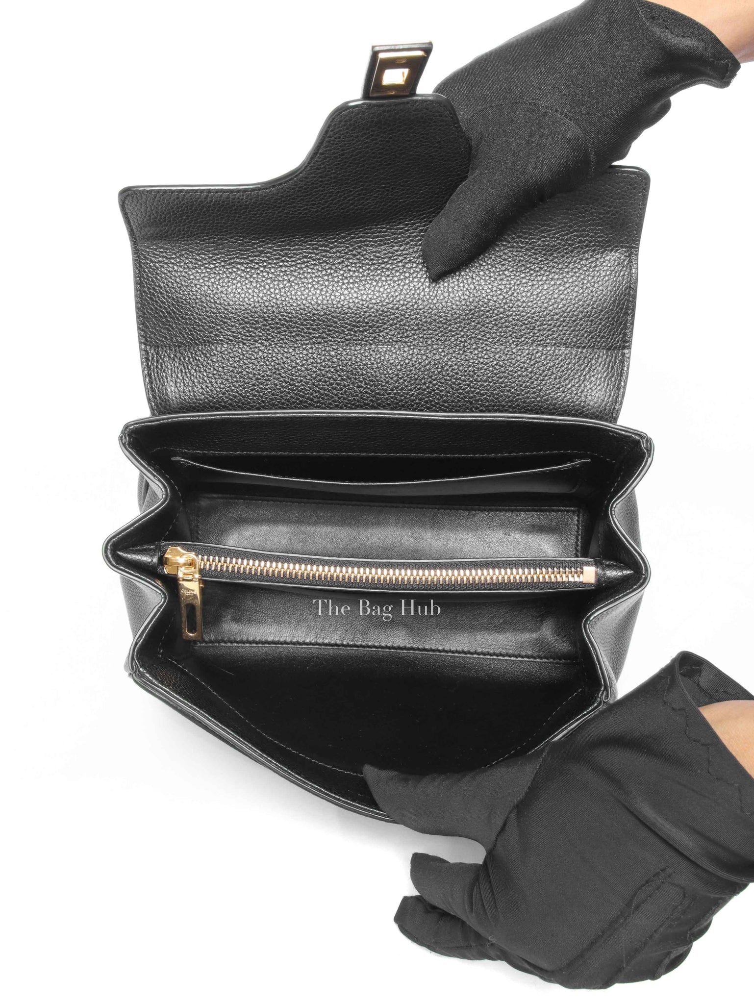 Celine Black Grained Leather Small 16 Top Handle Shoulder Bag