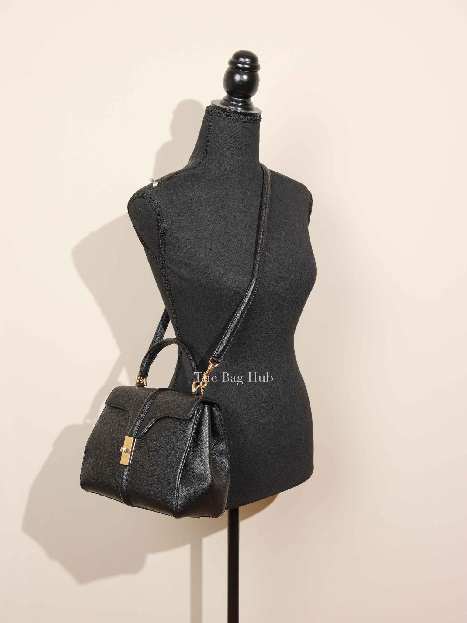 Celine Black Grained Leather Small 16 Top Handle Shoulder Bag