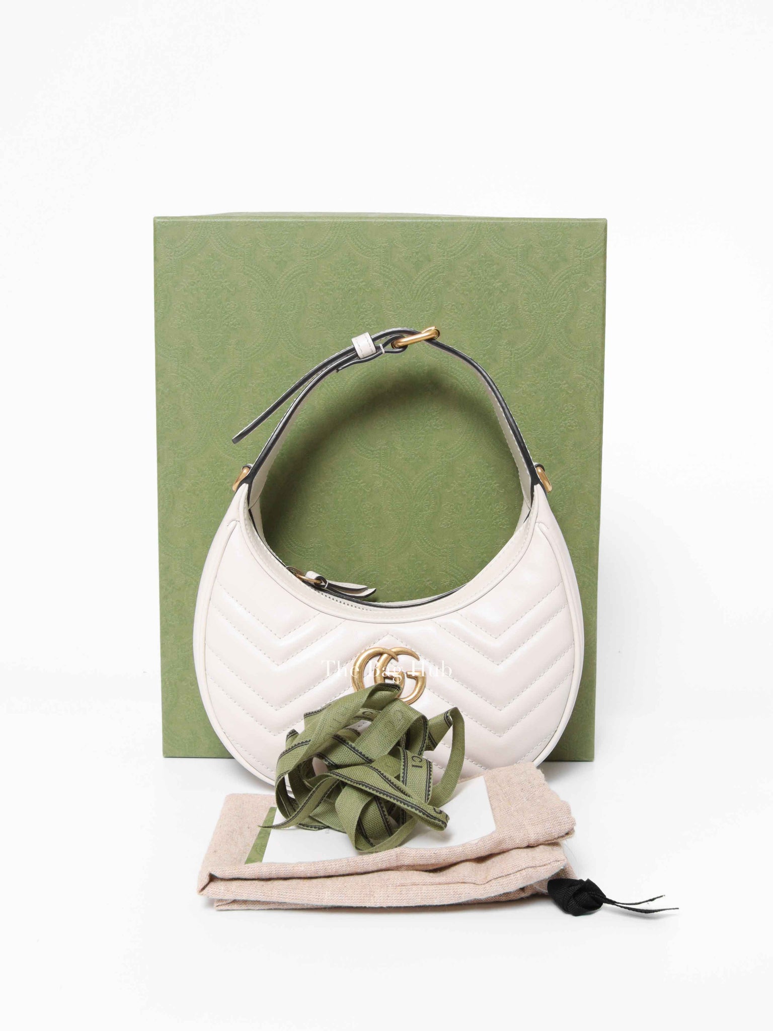 Gucci White Leather Marmont Half Moon Small Shoulder Bag