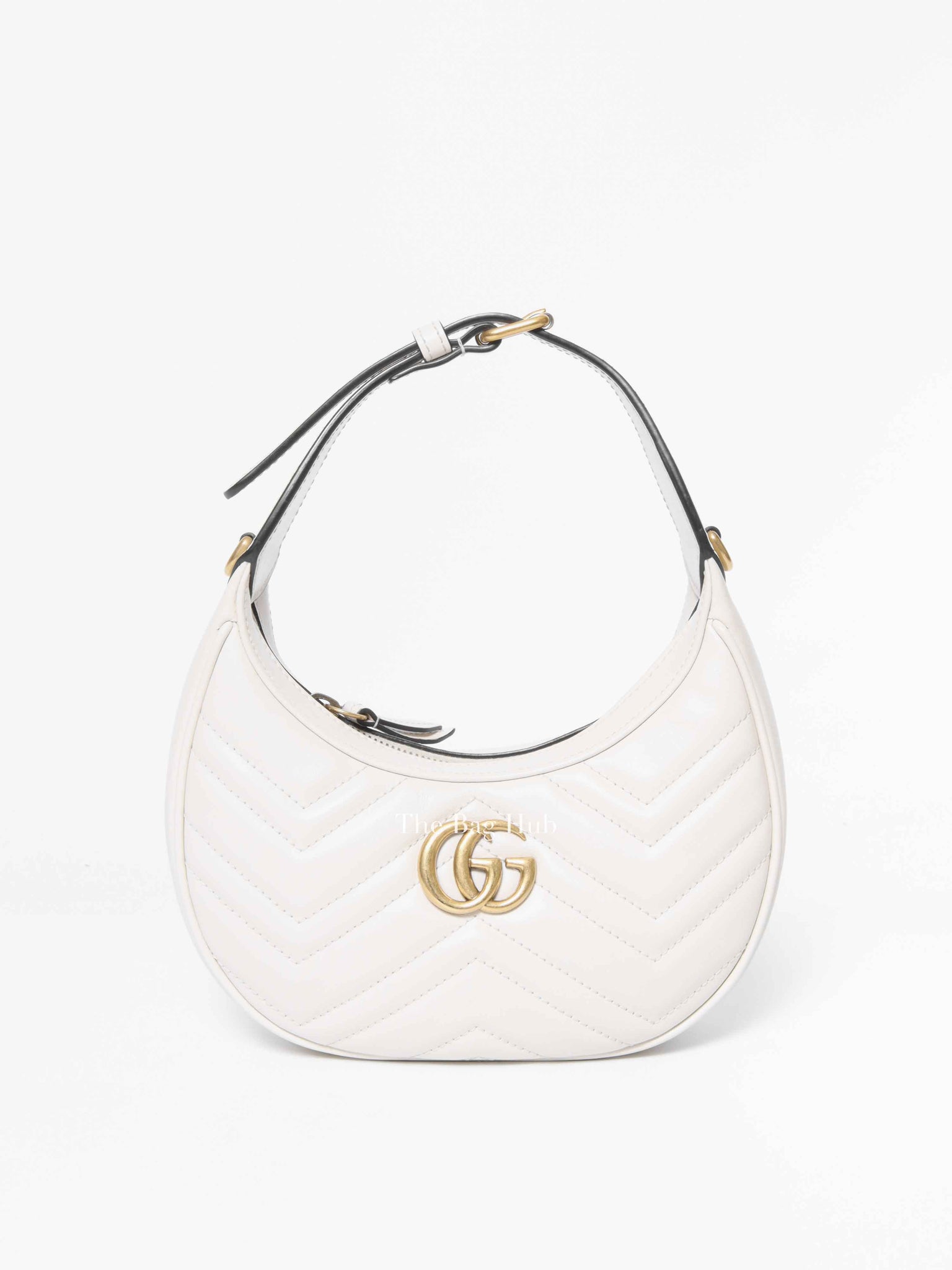Gucci White Leather Marmont Half Moon Small Shoulder Bag