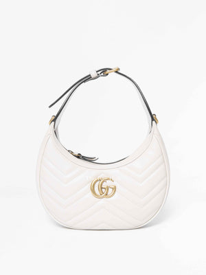 Gucci White Leather Marmont Half Moon Small Shoulder Bag