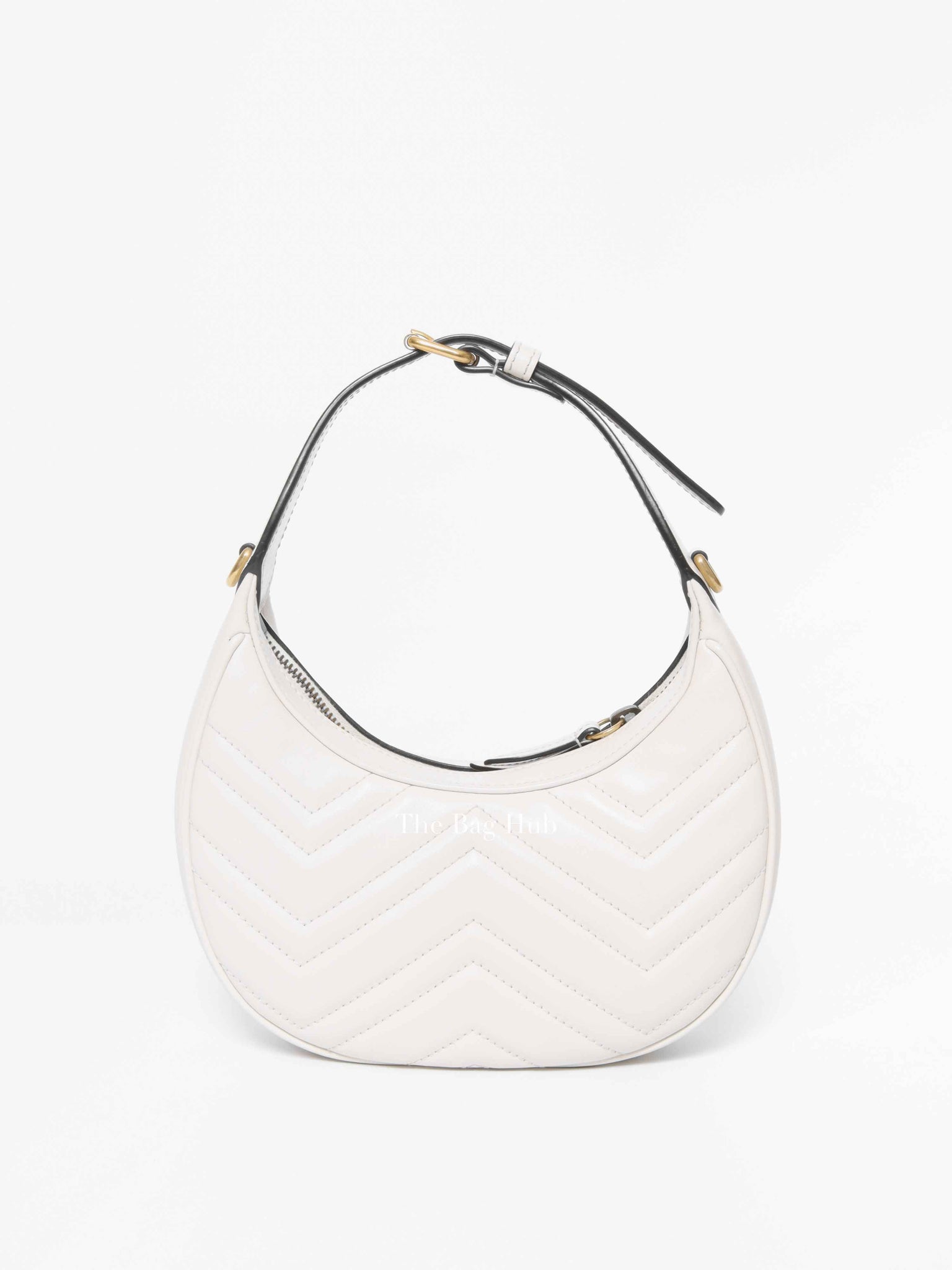 Gucci White Leather Marmont Half Moon Small Shoulder Bag
