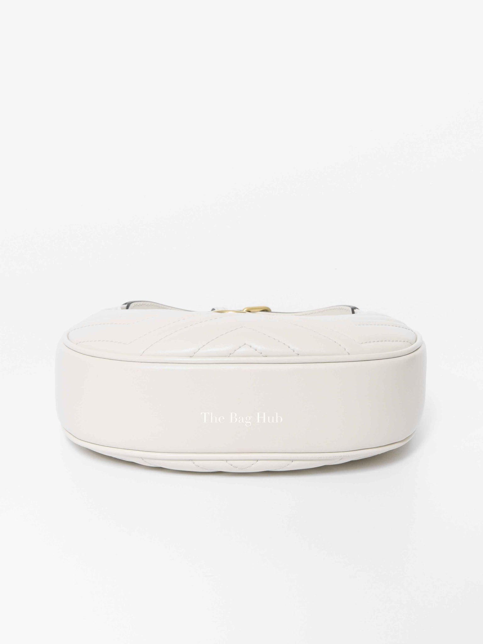 Gucci White Leather Marmont Half Moon Small Shoulder Bag