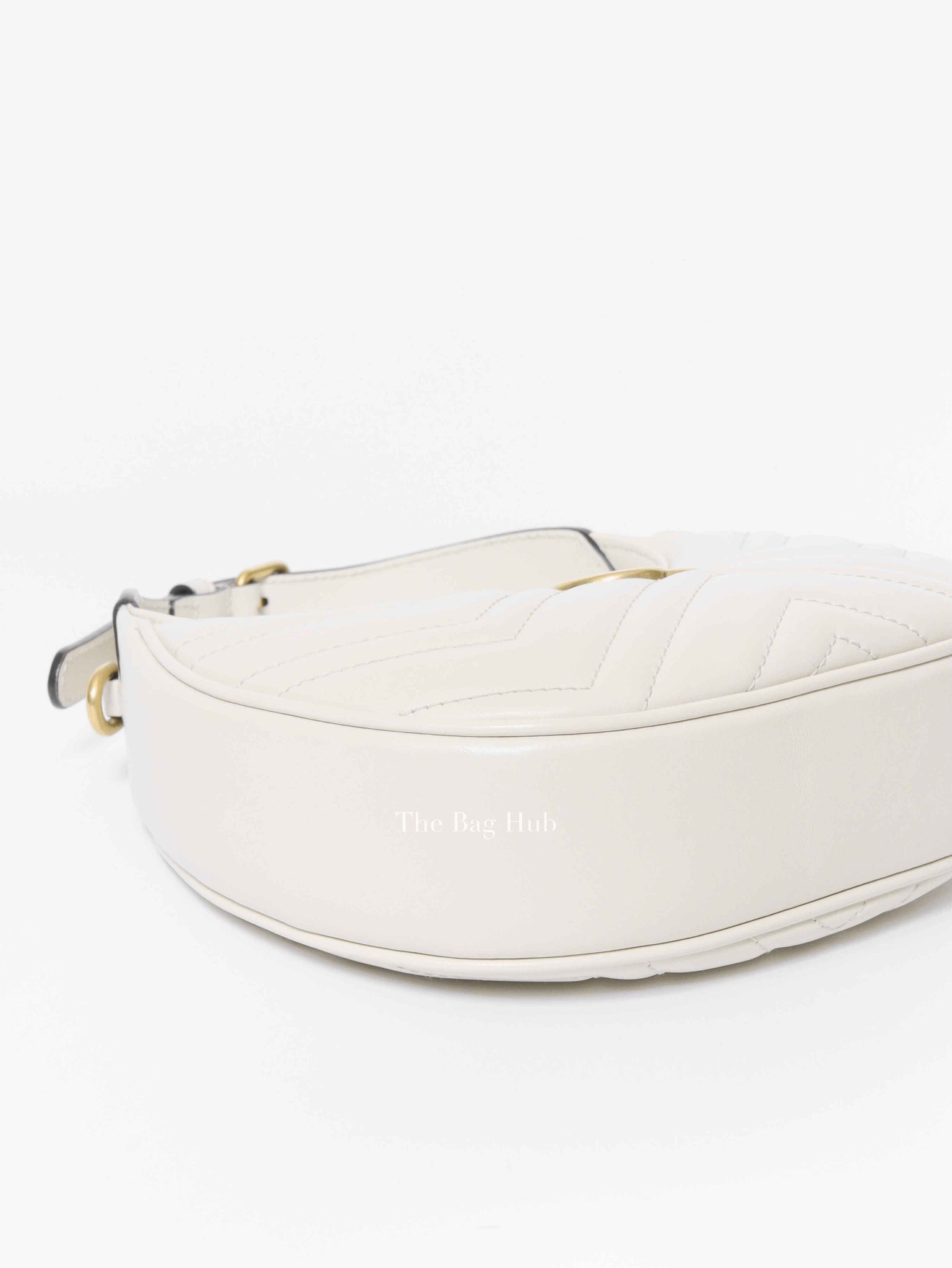 Gucci White Leather Marmont Half Moon Small Shoulder Bag