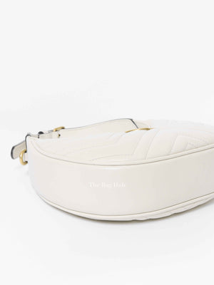 Gucci White Leather Marmont Half Moon Small Shoulder Bag