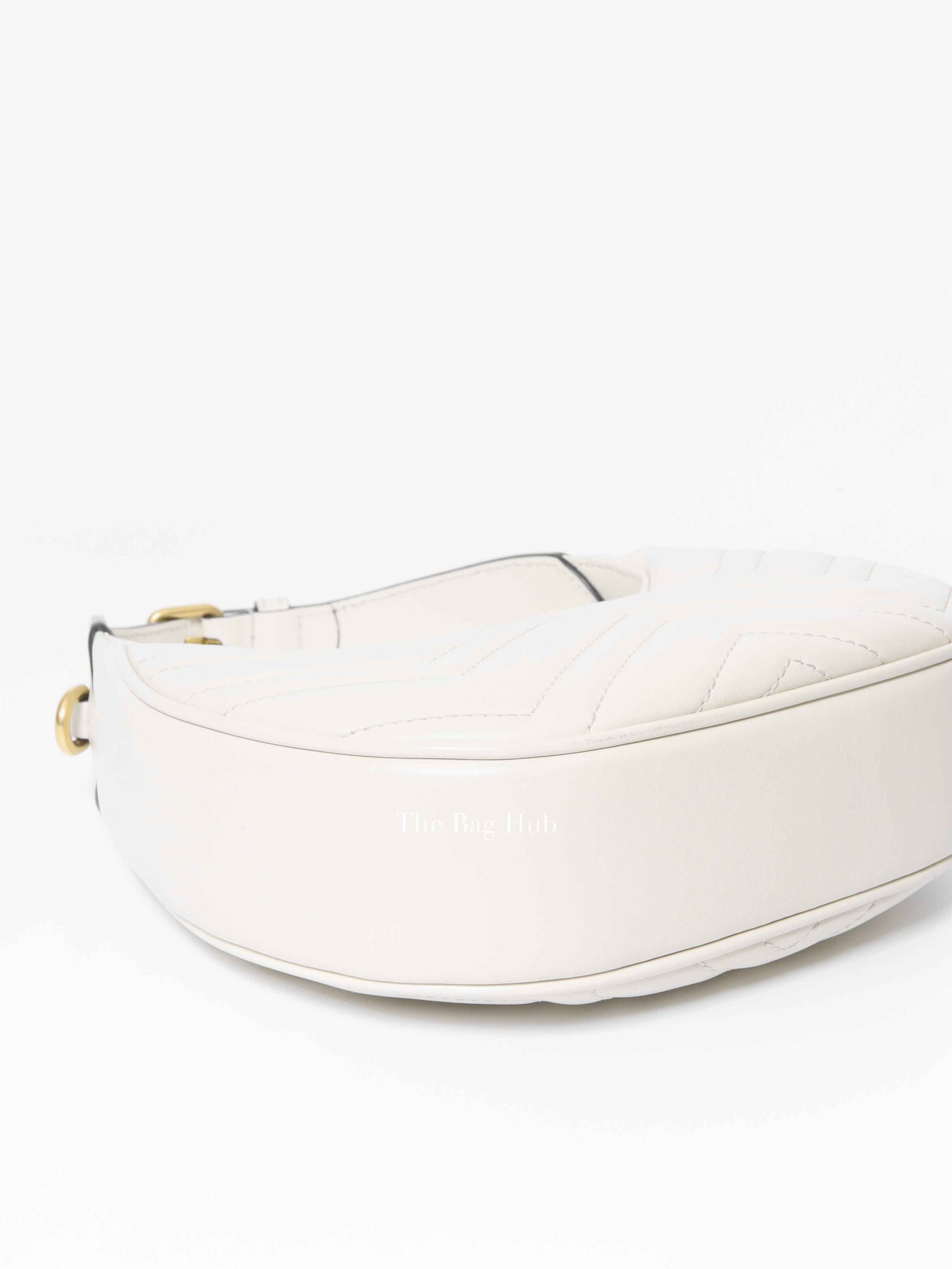 Gucci White Leather Marmont Half Moon Small Shoulder Bag