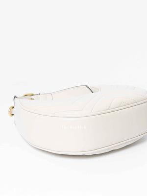 Gucci White Leather Marmont Half Moon Small Shoulder Bag