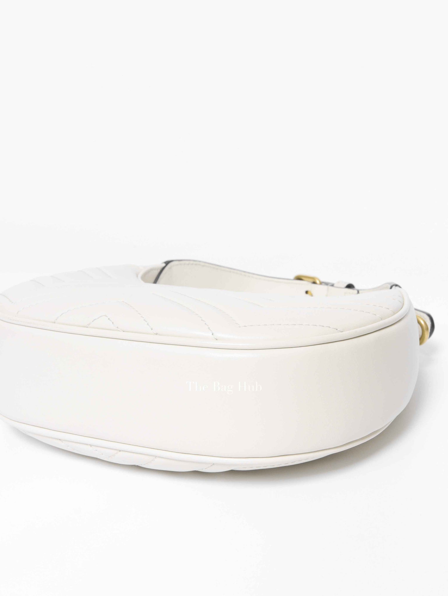 Gucci White Leather Marmont Half Moon Small Shoulder Bag